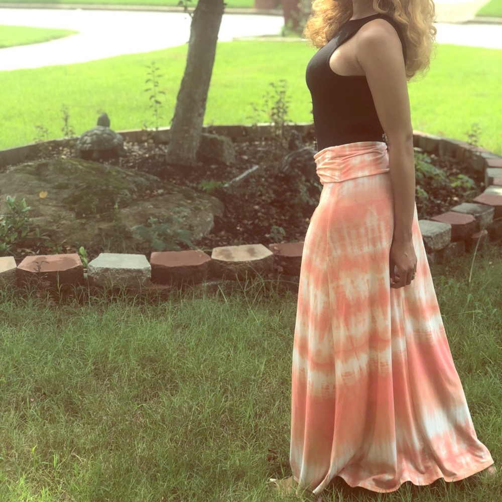 Pink and cream full maxi skirt